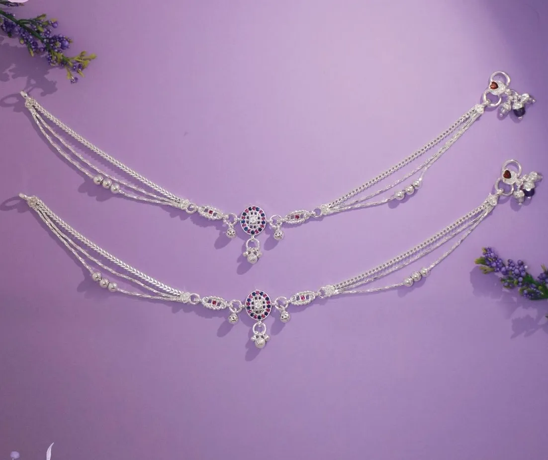 Circular Motif Multi-Strand Silver Anklets (Payal)